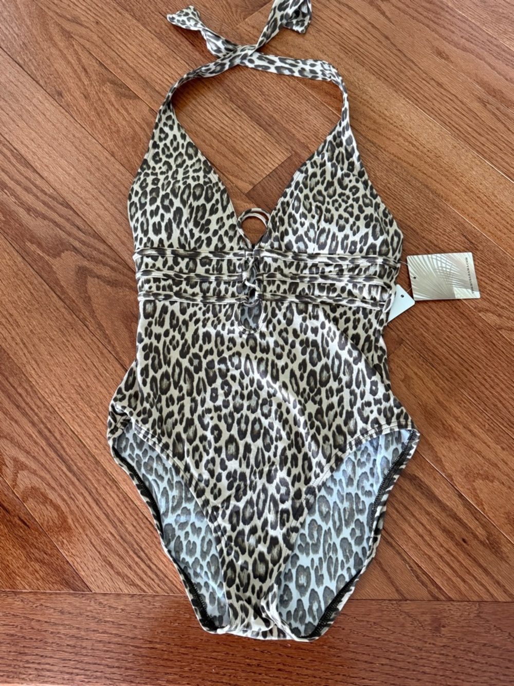 Tommy Bahama Girls' Leopard Halter One-Piece Swimsuit - Beige/Black